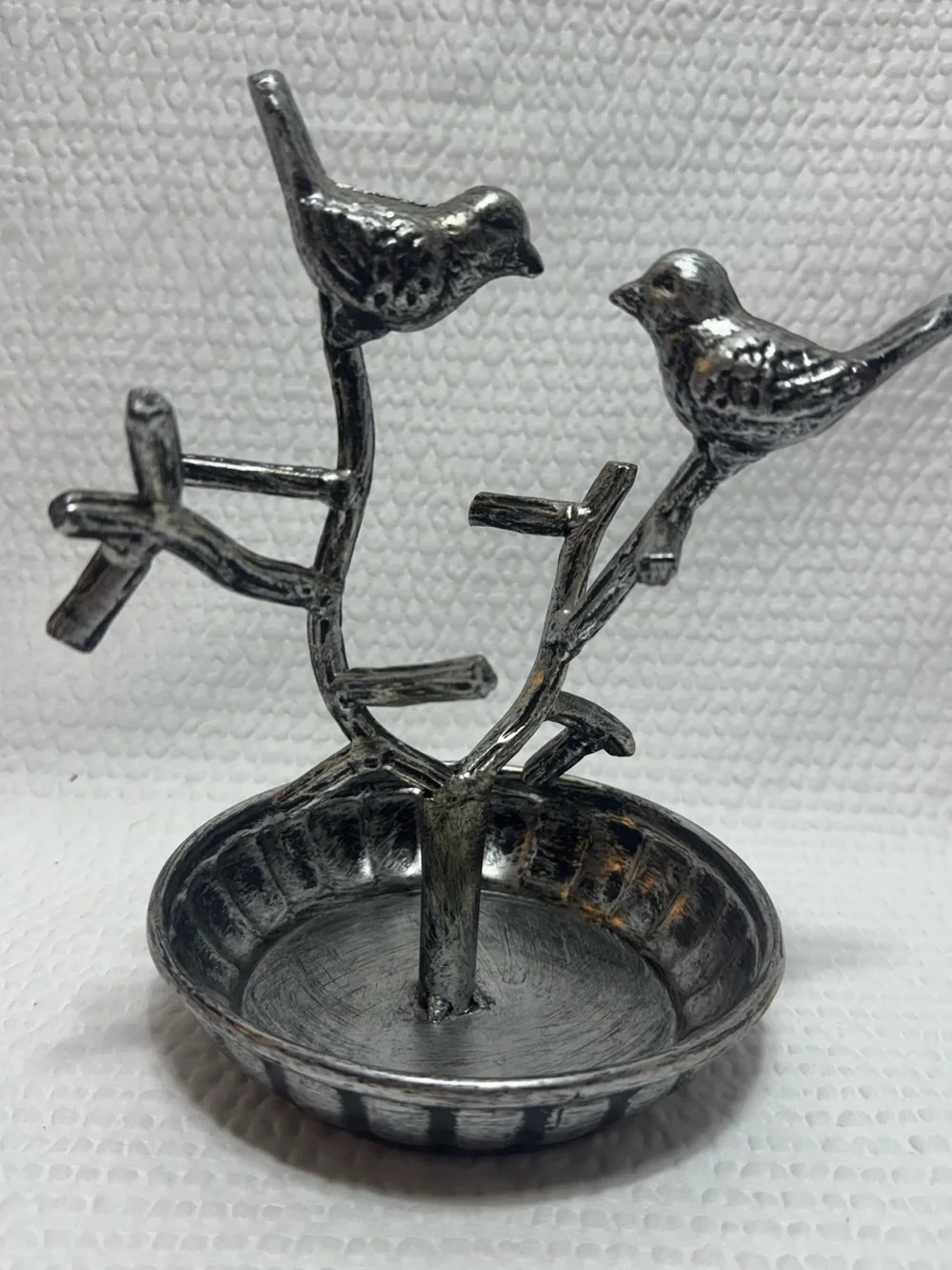 Metal Bird Branch Jewelry Dish - Silver Tone holder